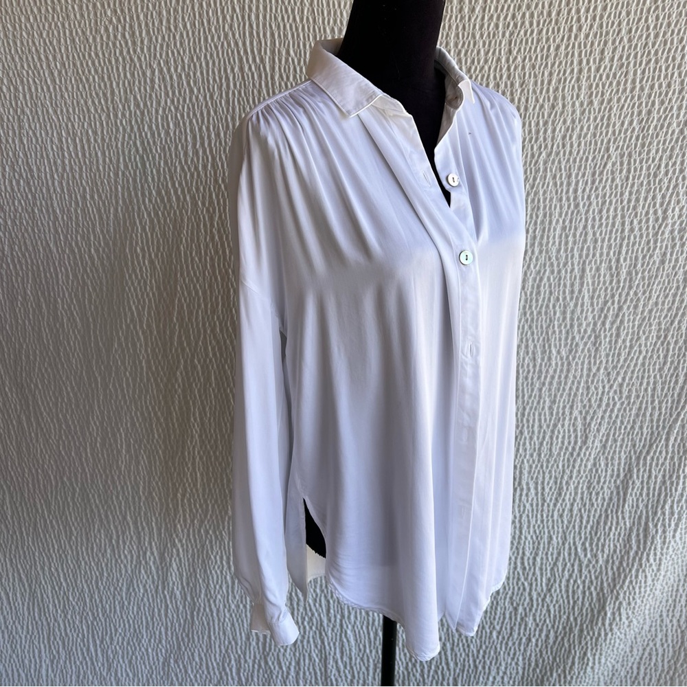 Bella Dahl White TENCEL Button-Up Shirt  Women’s M Curved Split Hem Long sleeve
